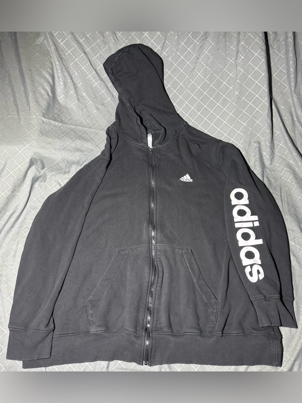 adidas Black Full-Zip Hoodie with Sleeve Logo